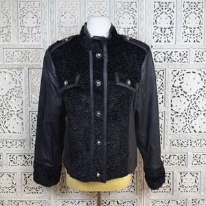 Pamela McCoy Black Soft Leather Jacket Sz Large‎ Fuzzy Grunge Moto Whimsigoth